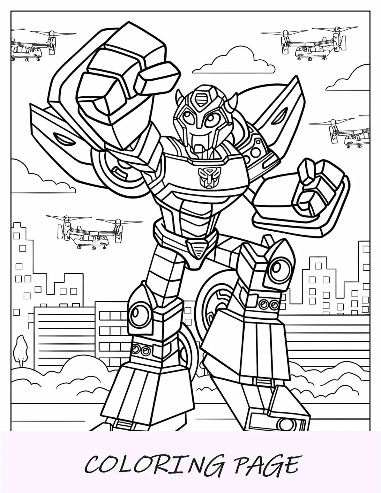 Página para colorir de desenho animado Bumblebee fazendo bomba de punho