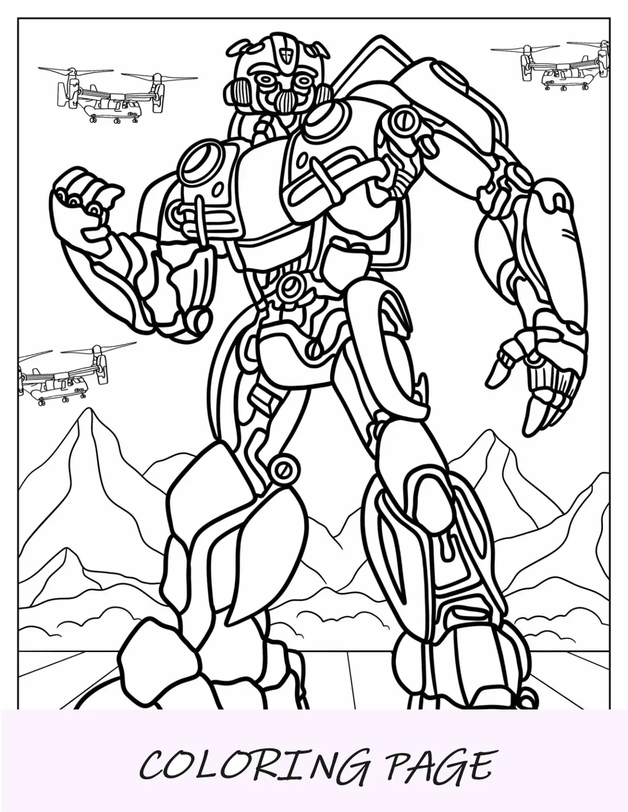 Página para colorir de abelha simples com helicópteros