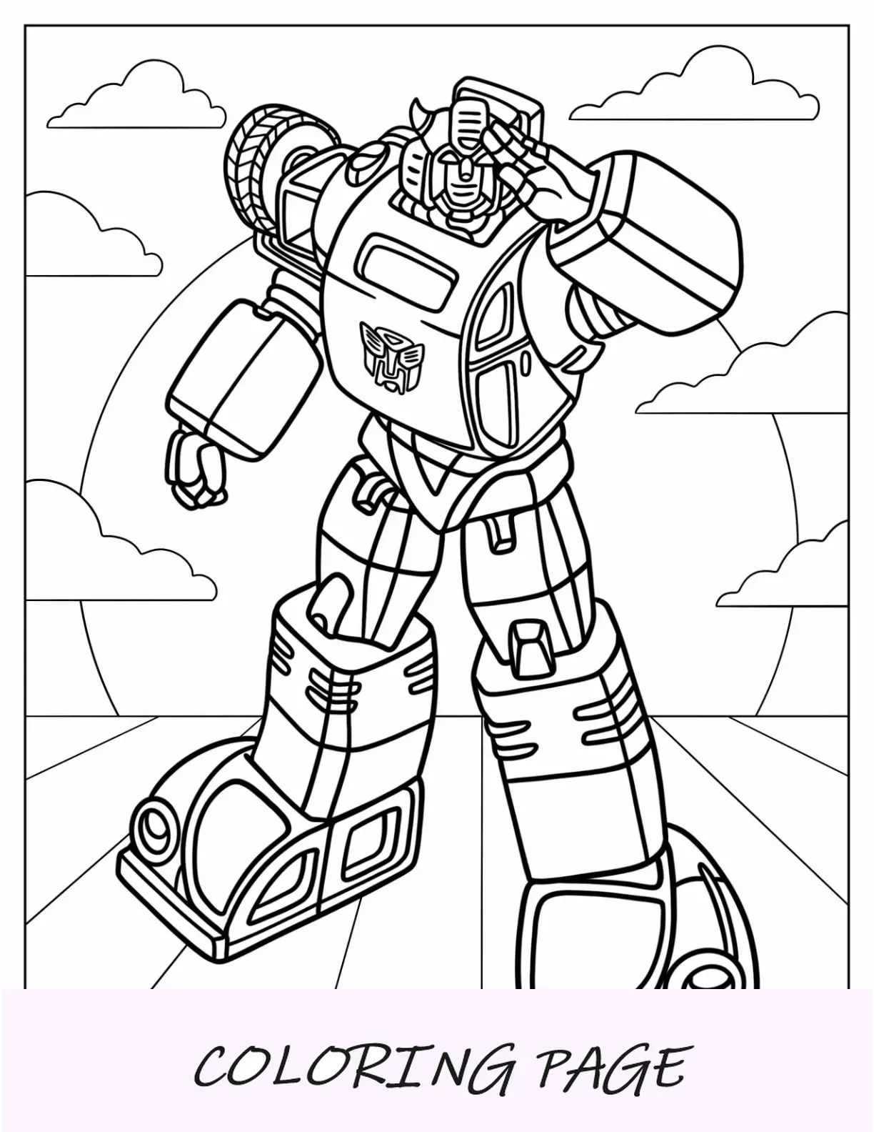 Página para colorir de Bumblebee de desenho animado saudando para crianças