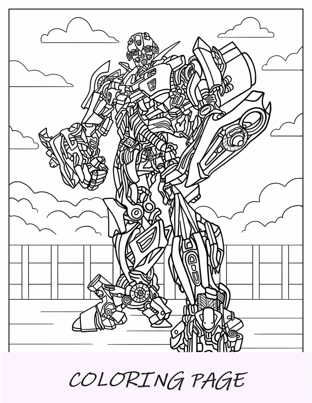 Página para colorir realista do Autobot Bumblebee