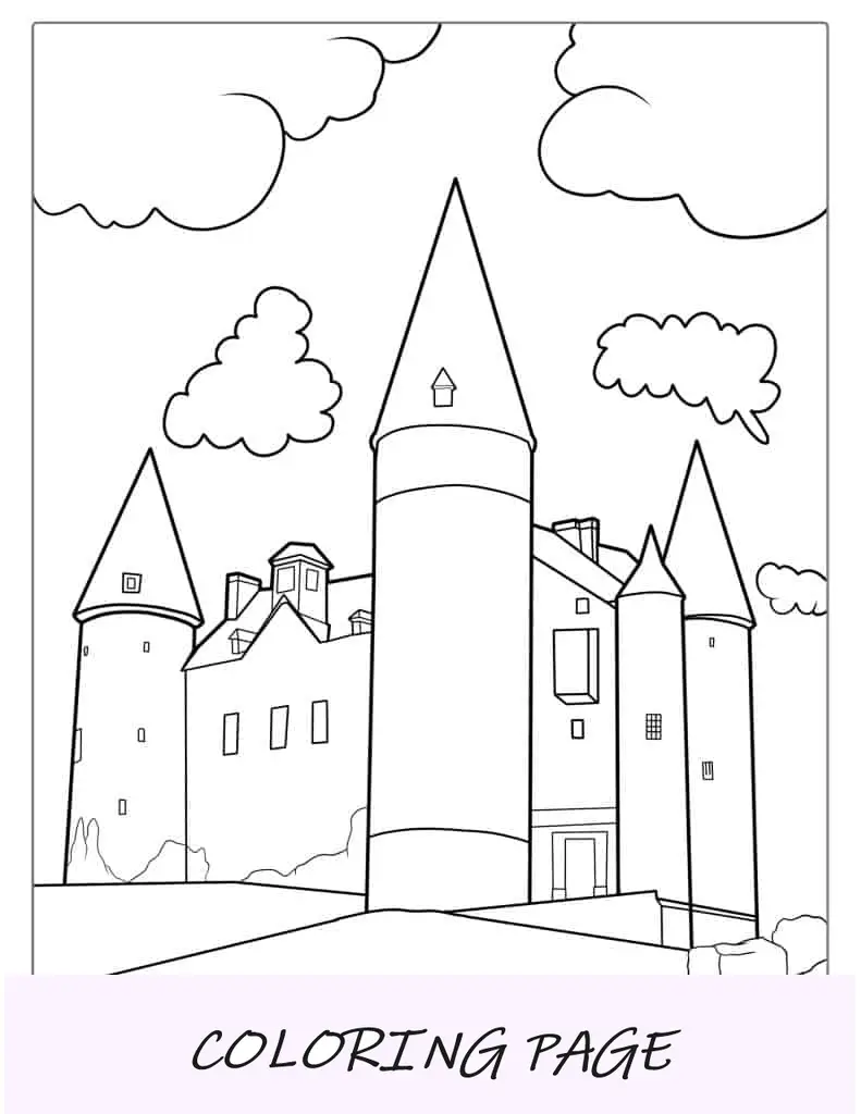 Folha para colorir do antigo castelo inglês