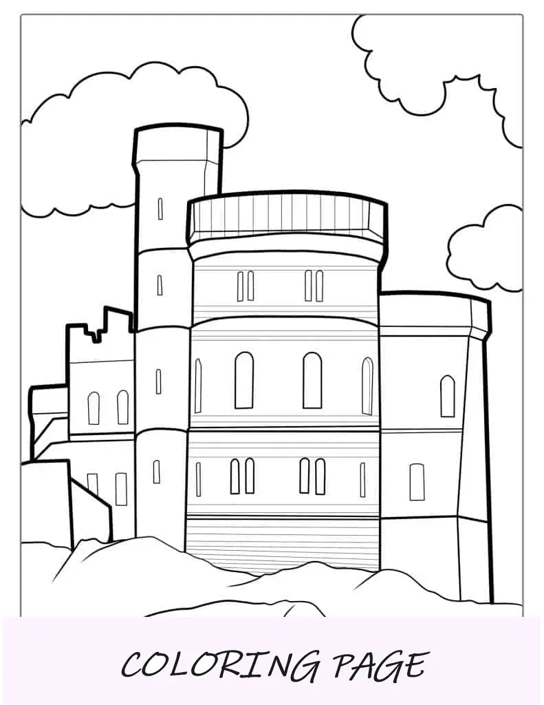 Página para colorir do Castelo Circular