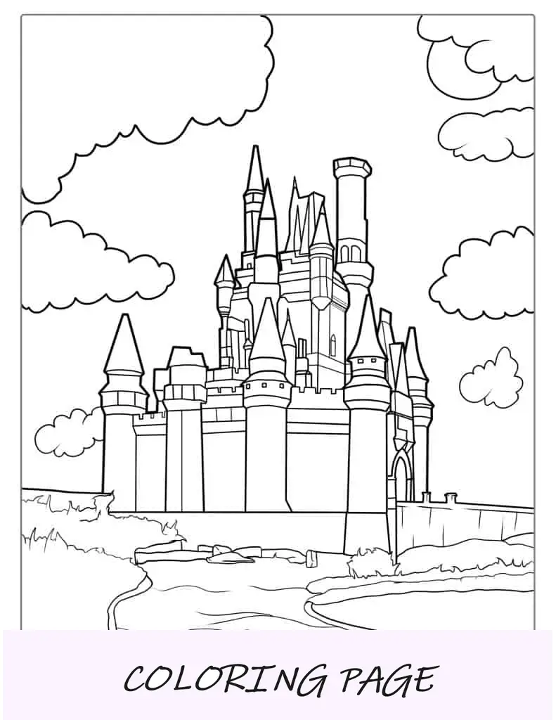 Página para colorir do Castelo da Disney World
