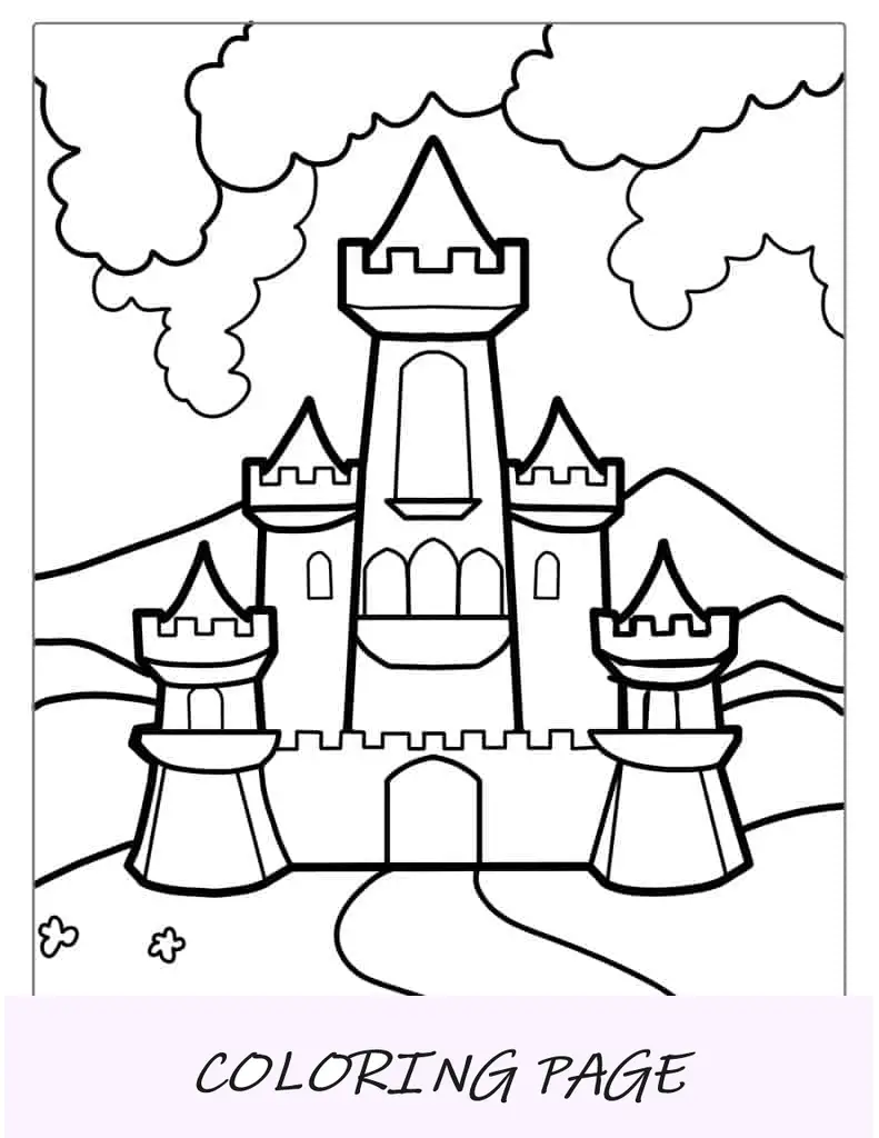 Castelo com 5 torres para as crianças colorirem