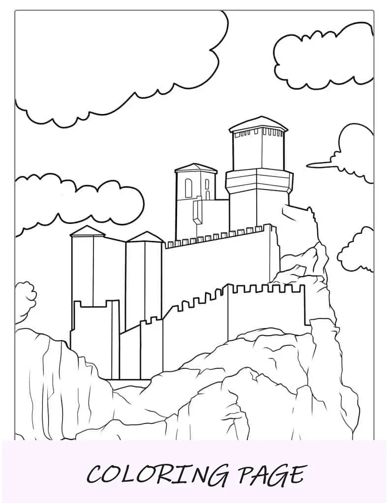 Castelo no topo da montanha para colorir