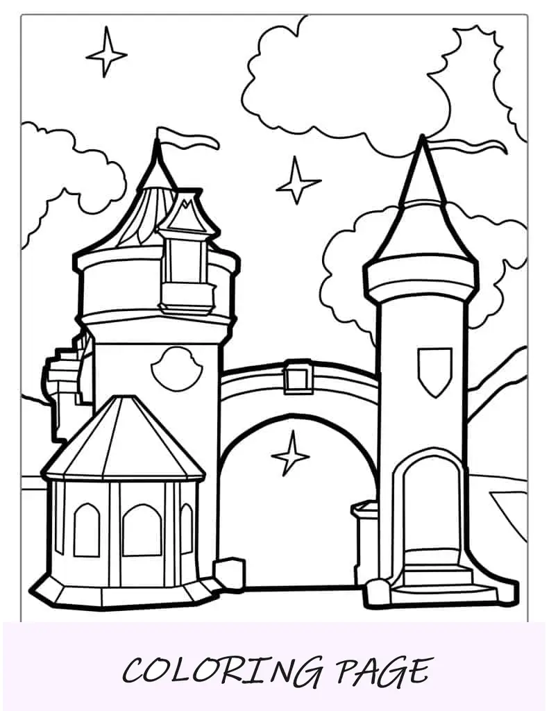 Castelo mágico com duas torres para colorir