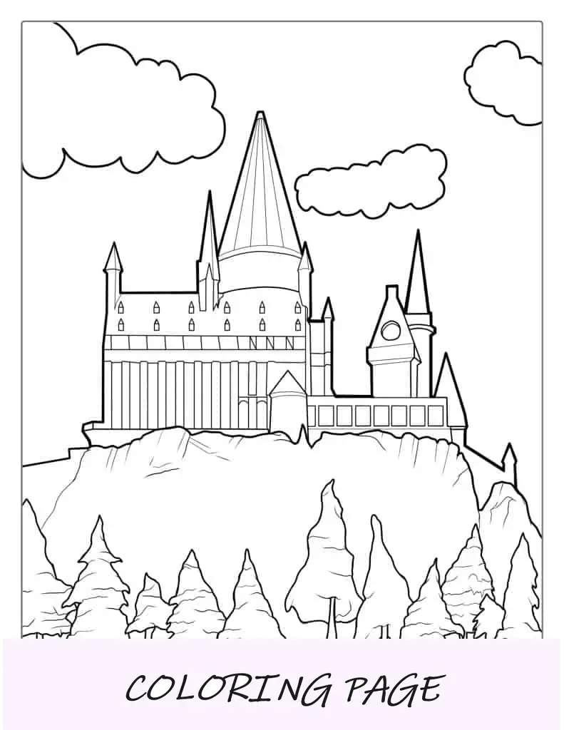 Castelo de Hogwarts com árvores coloridas