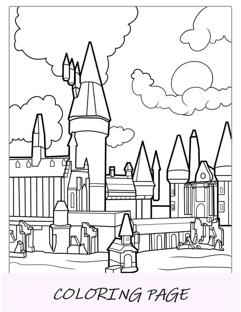 Página para colorir do Castelo de Hogwarts