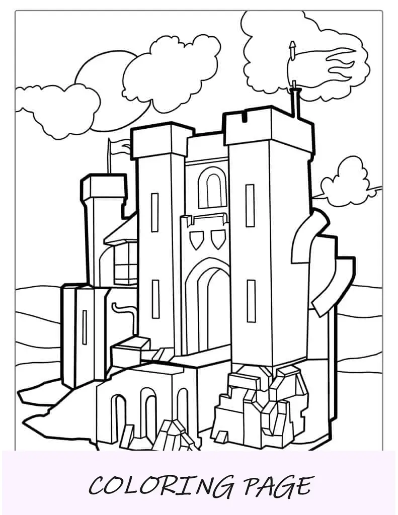 Castelo com ruínas para colorir