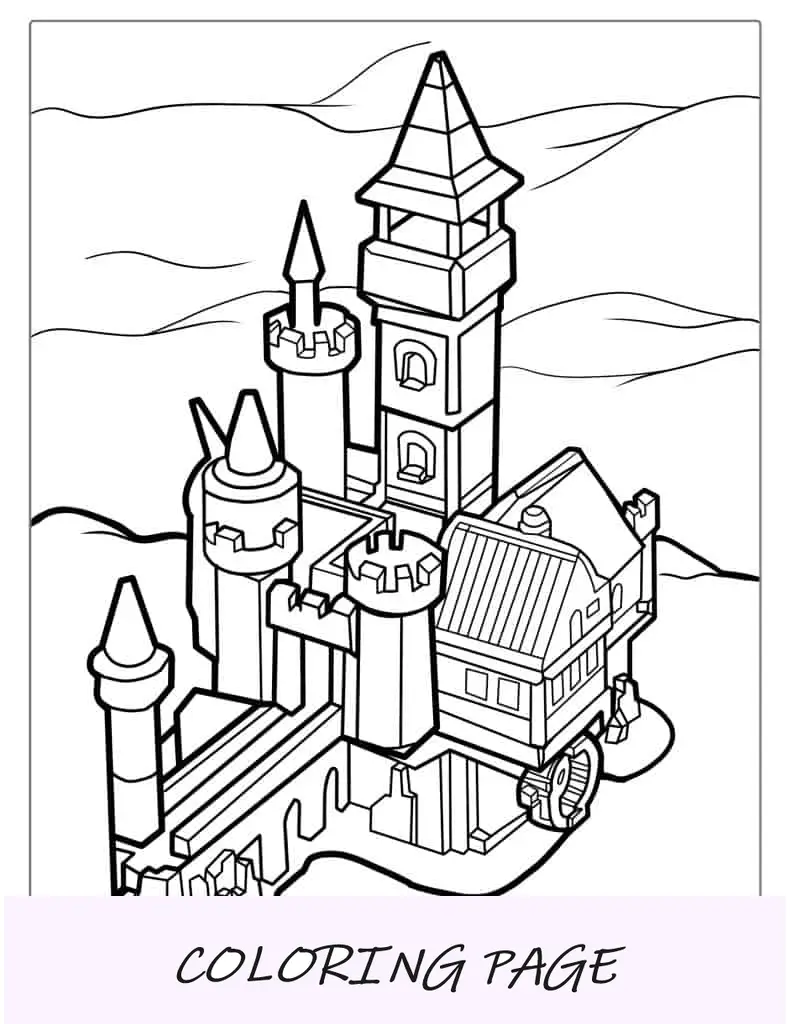 Página para colorir do pequeno castelo da Idade Média