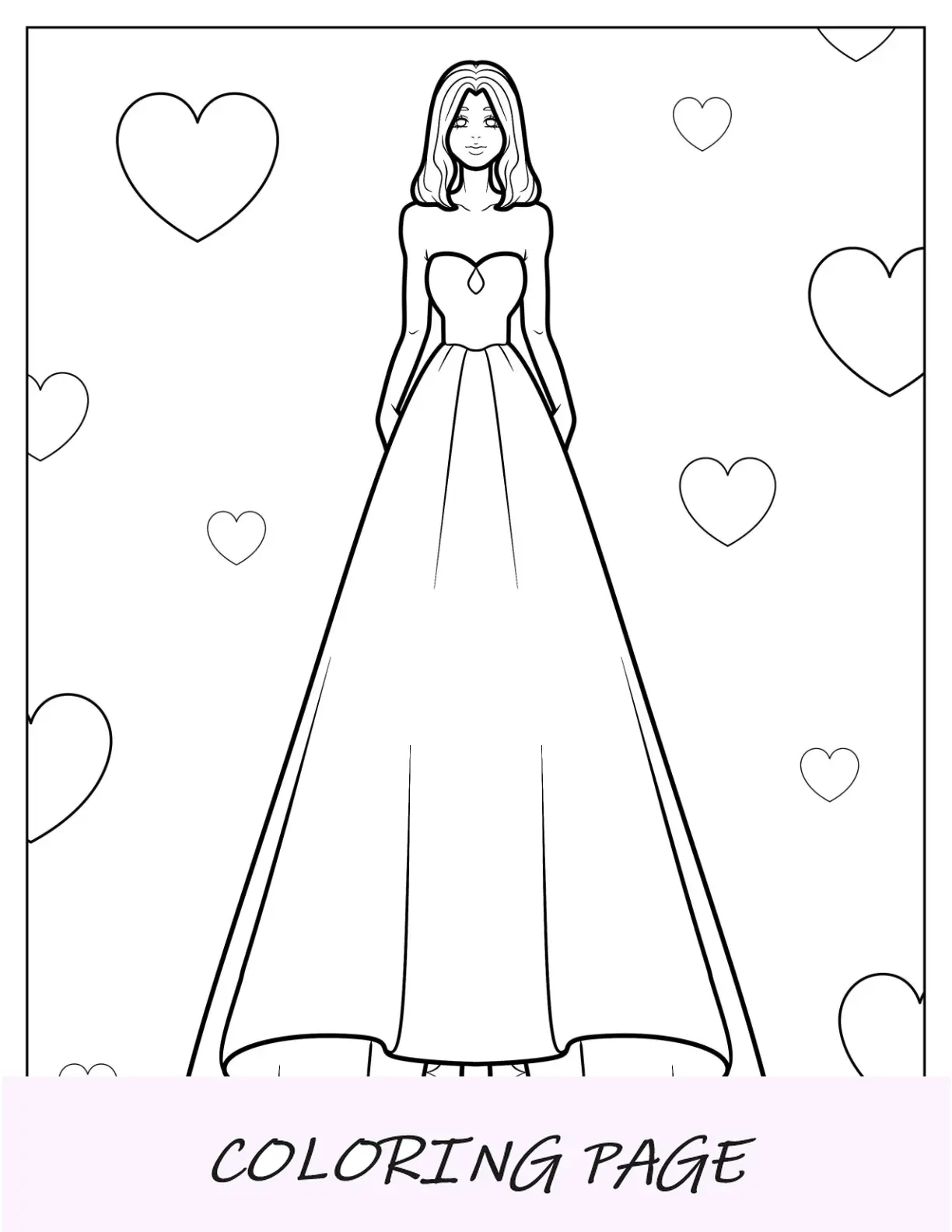 Página para colorir de vestido maxi simples com saia alta e baixa