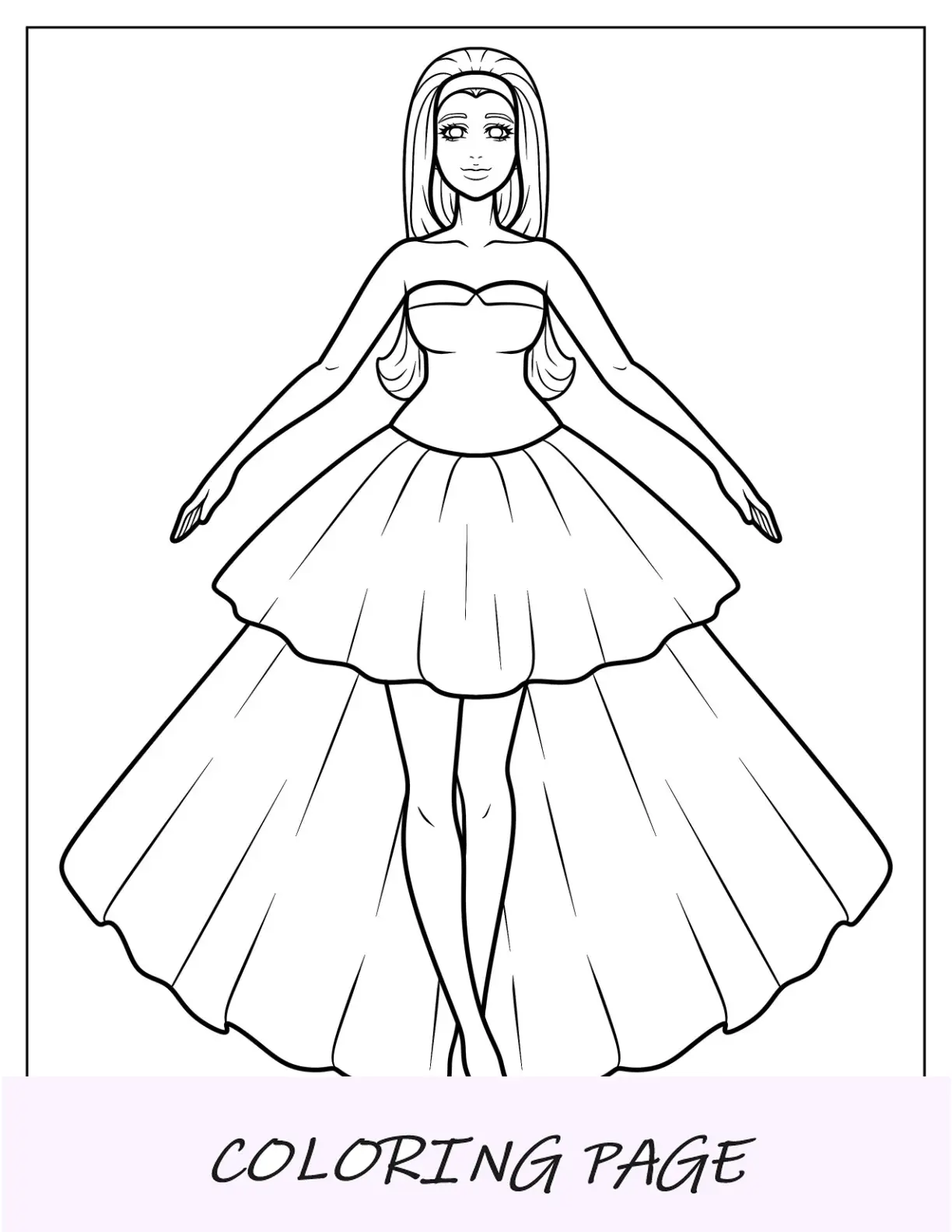 Desenho para colorir de vestido tubinho curto com saia longa