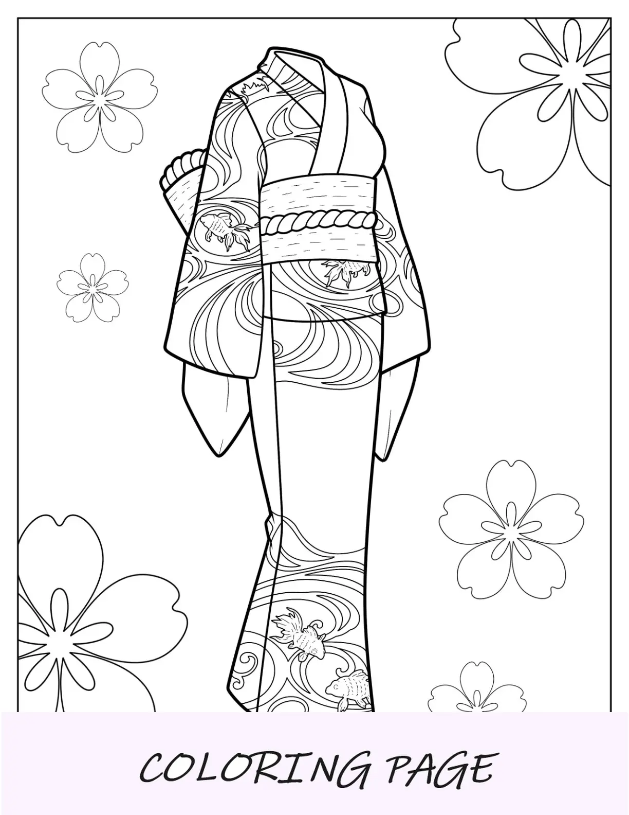 Página detalhada para colorir vestido quimono