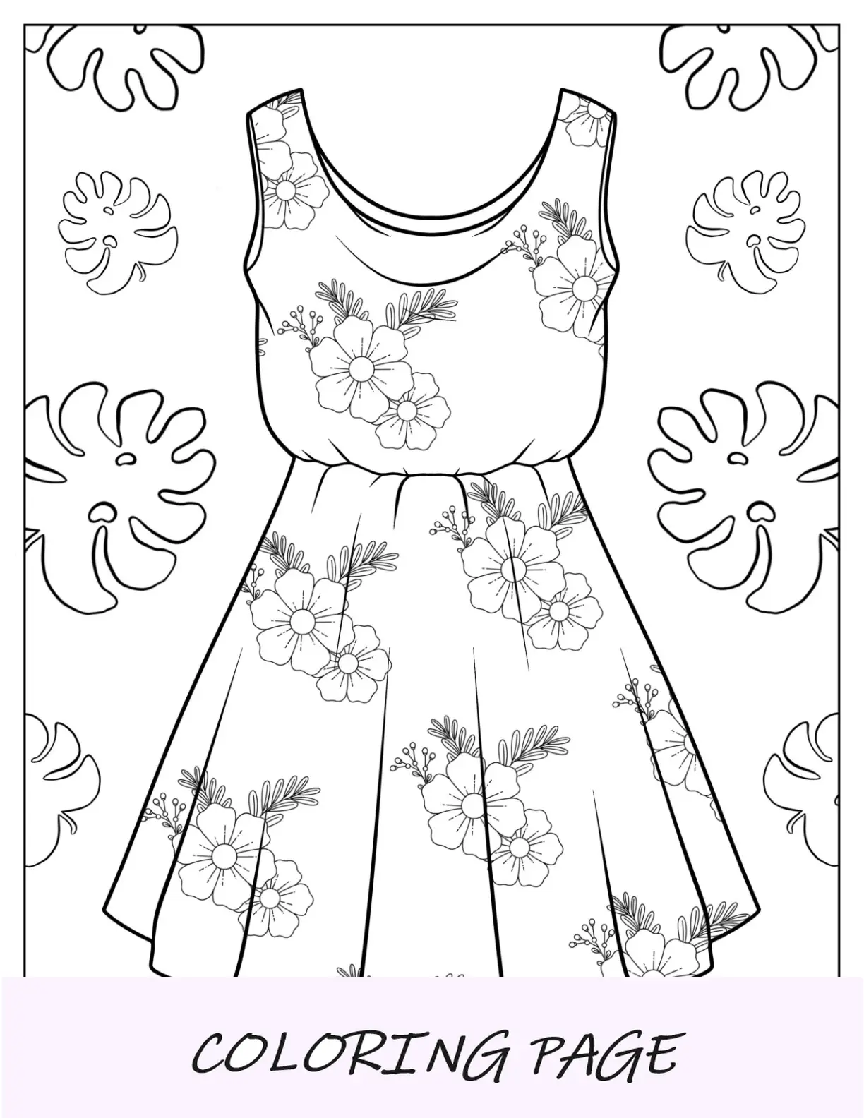 Página para colorir de vestido floral de verão realista