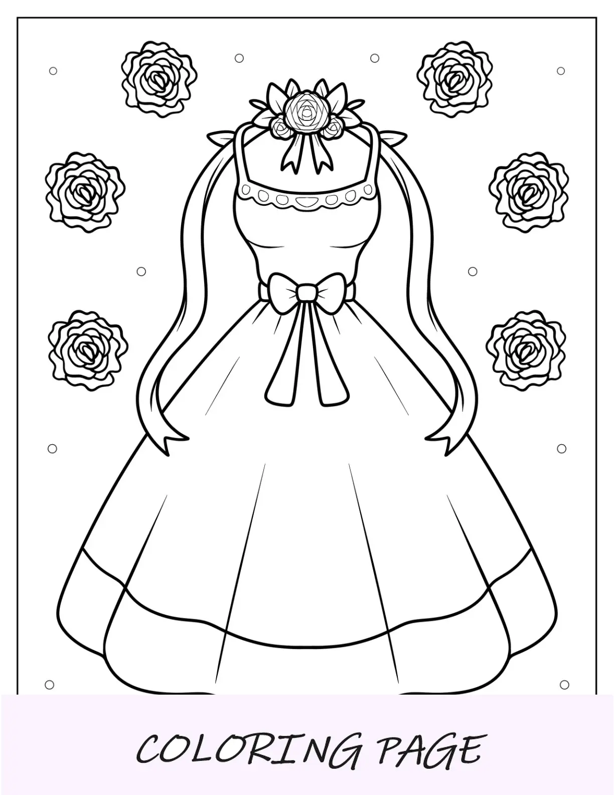 Desenho para colorir de vestido fofo com laço na cintura