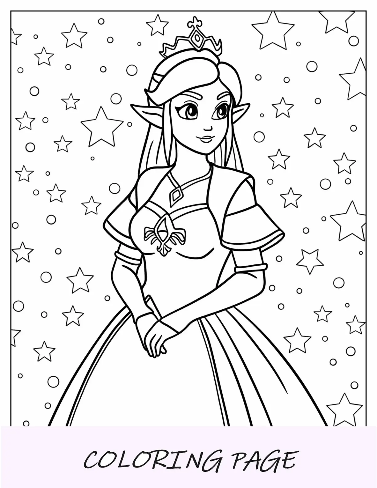 Página para colorir da princesa Zelda em vestido