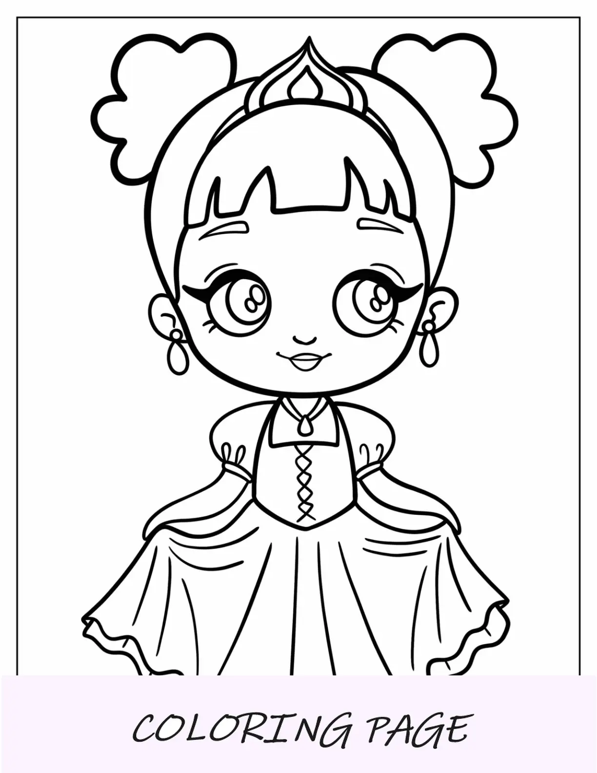 Página para colorir de Princesinha Kawaii para crianças em idade pré-escolar