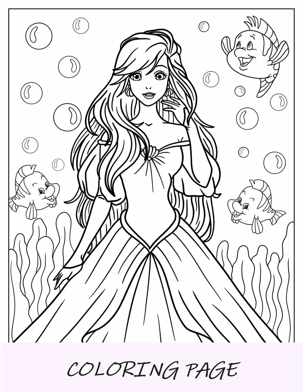 Princesa para colorir da princesa humana Ariel com linguados