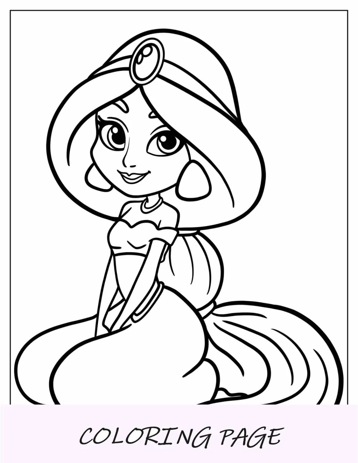 Página para colorir de princesa fofa de Jasmine