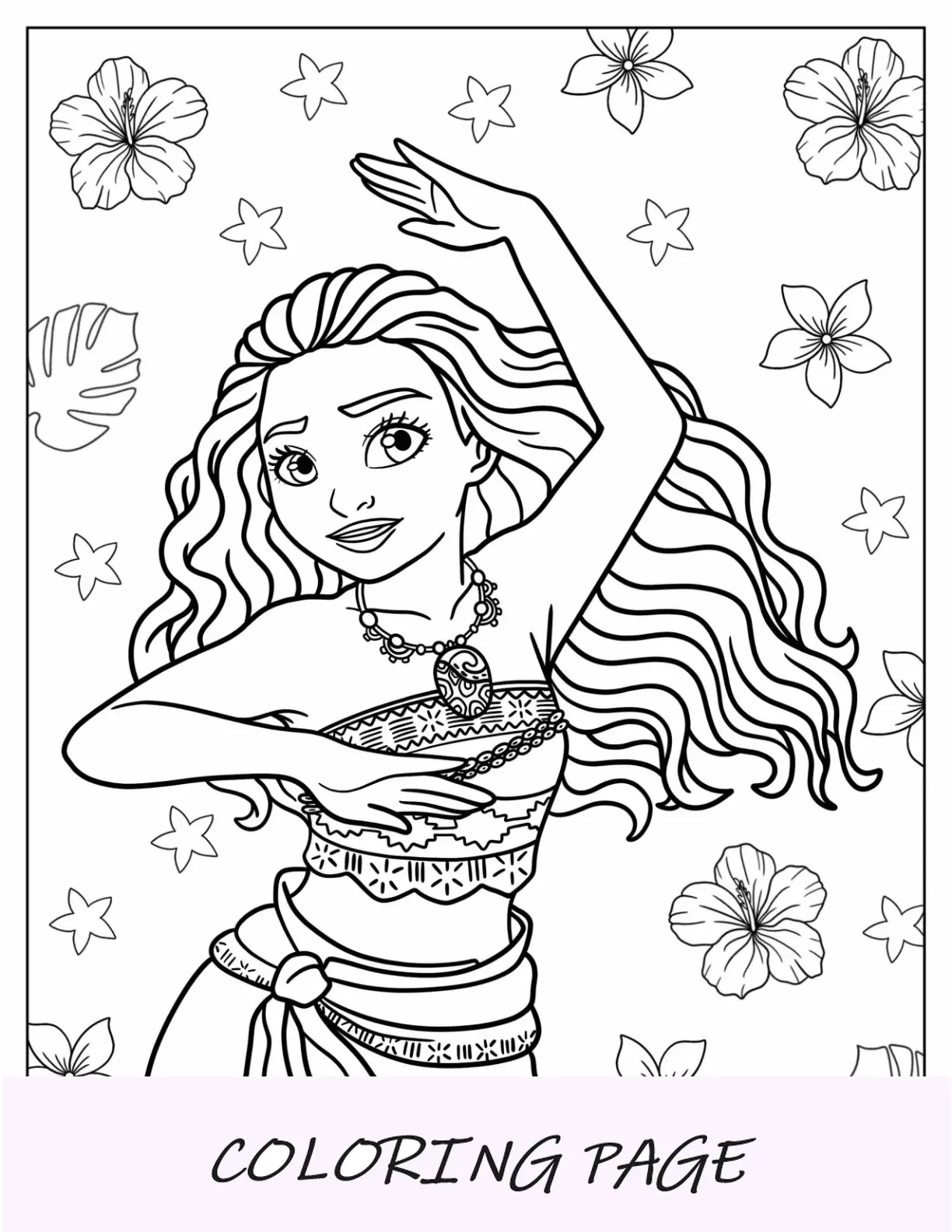Desenho para colorir da princesa Moana dançando