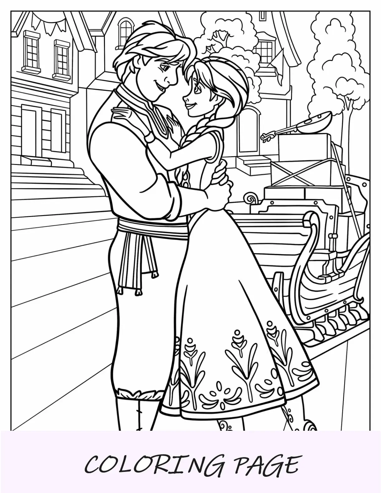 Anna y Kristoff abrazados Hoja para colorear