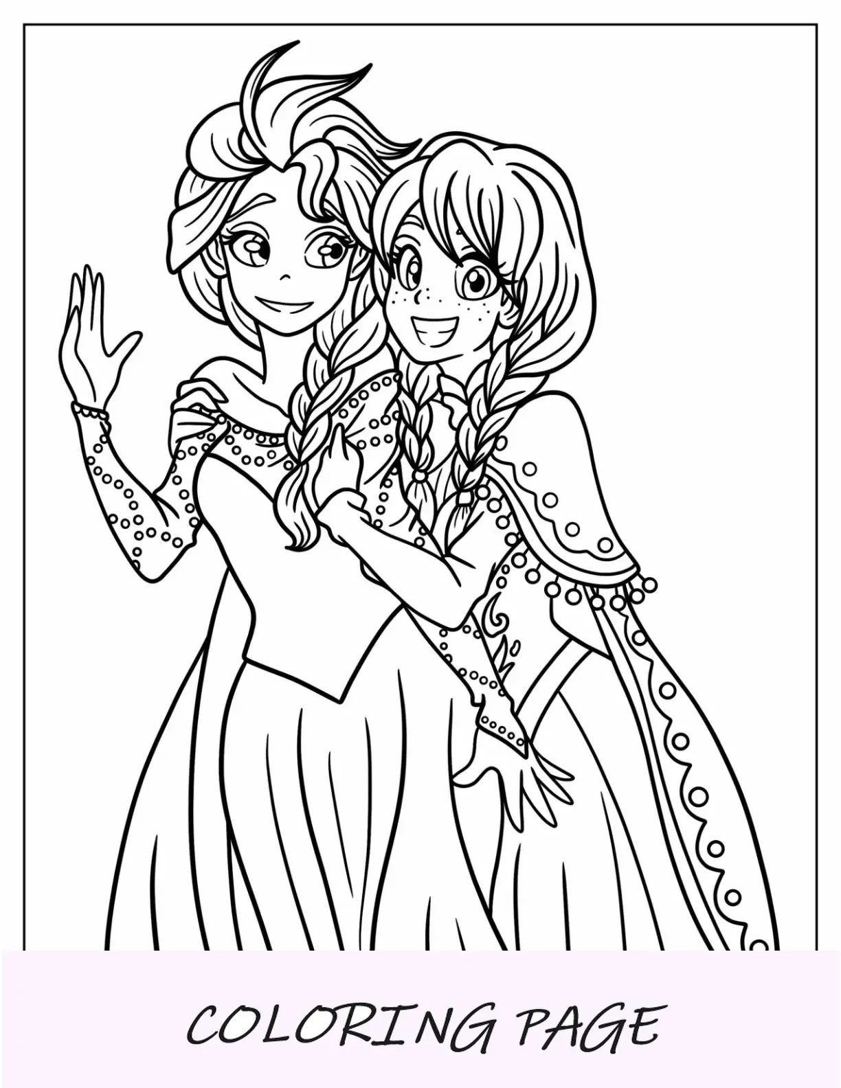 Hoja Para Colorear De Anna Y Elsa Abrazándose De Anime Para Niños