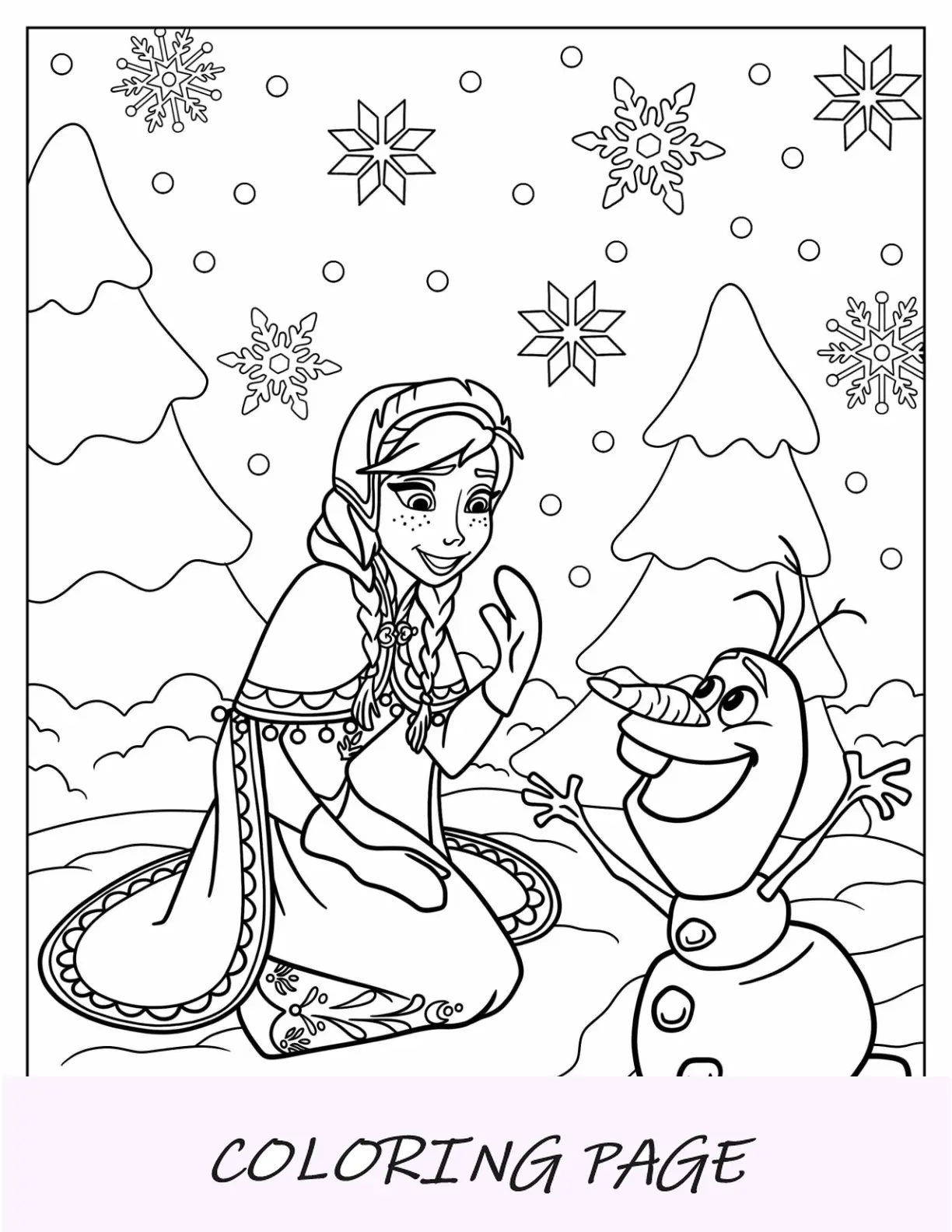 Anna y Olaf jugando en la nieve Página para colorear
