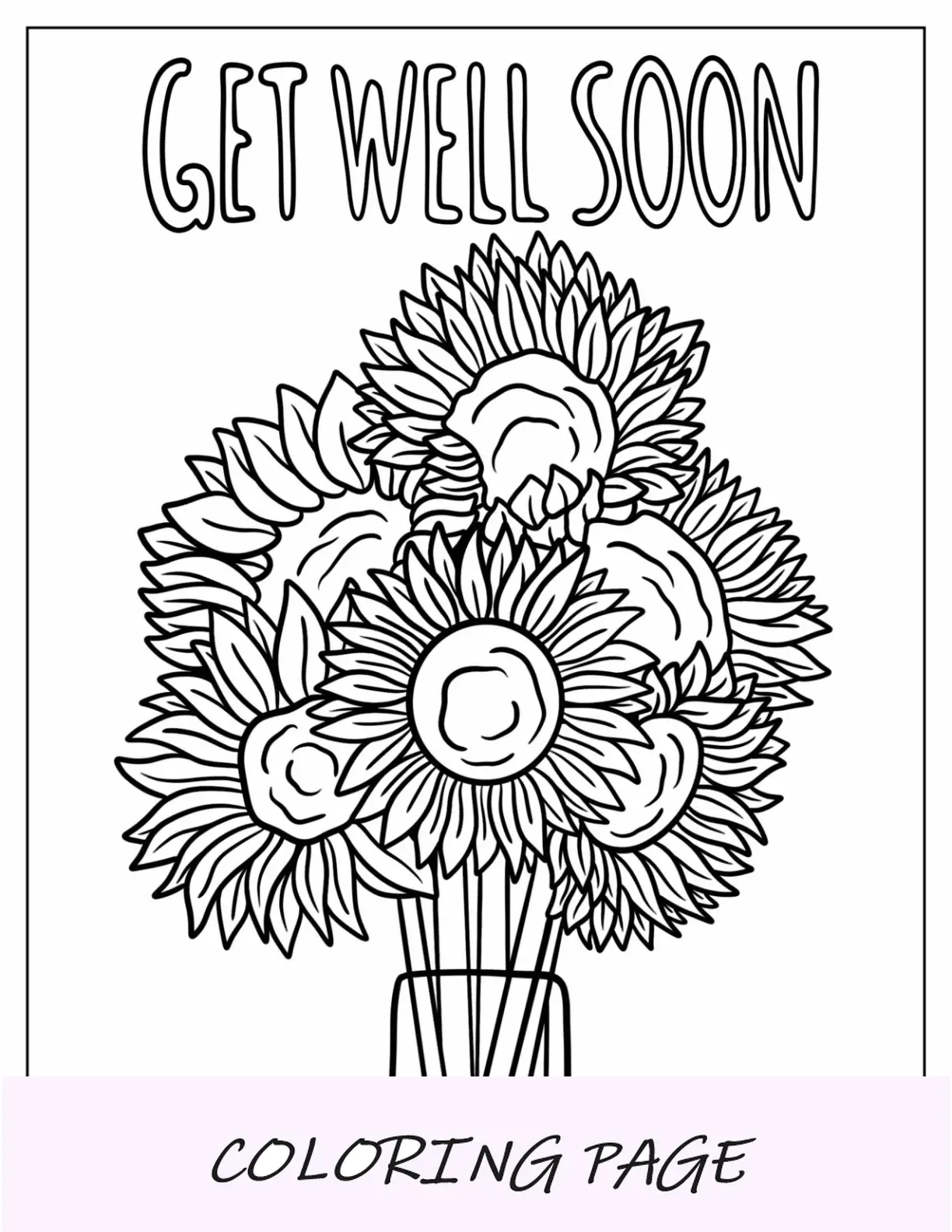 Página para colorear de girasoles realistas en un jarrón que se mejoren pronto