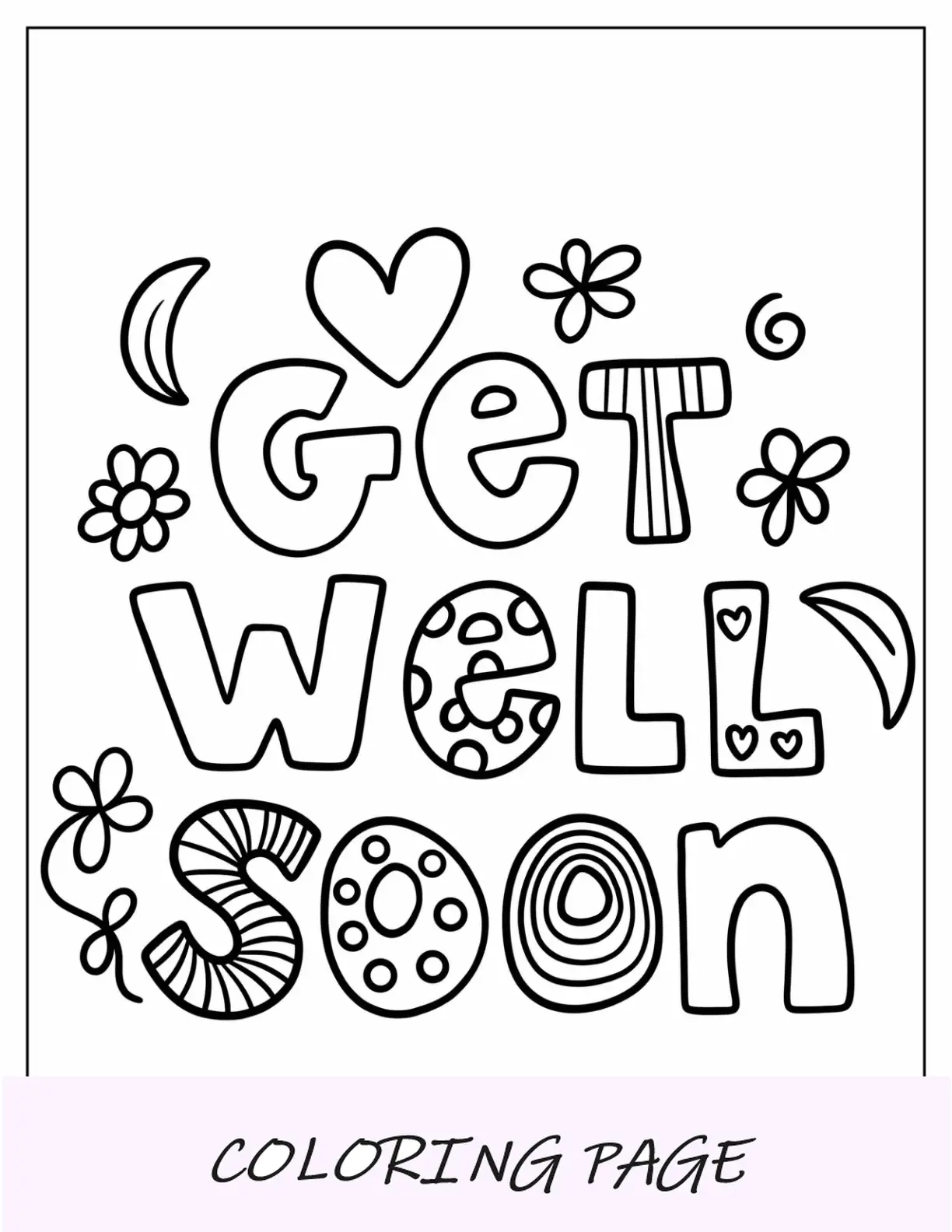 Página para colorear fácil, festivo, que te mejores pronto, palabras con flores
