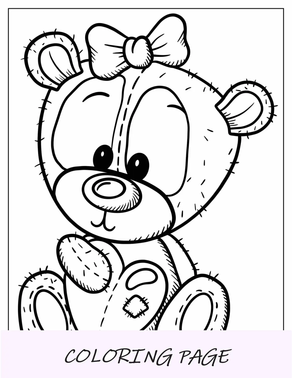 Que te mejores pronto Página para colorear de un osito de peluche detallado con un lazo y un corazón vendado