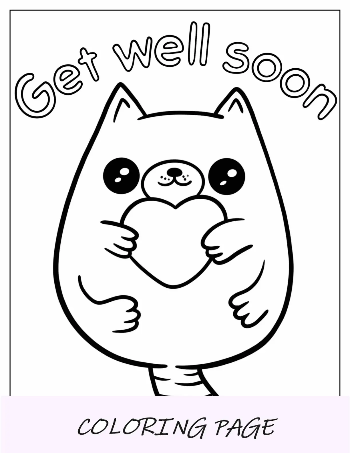Página para colorear de gato simple con contorno de corazón que se recupere pronto para niños en edad preescolar