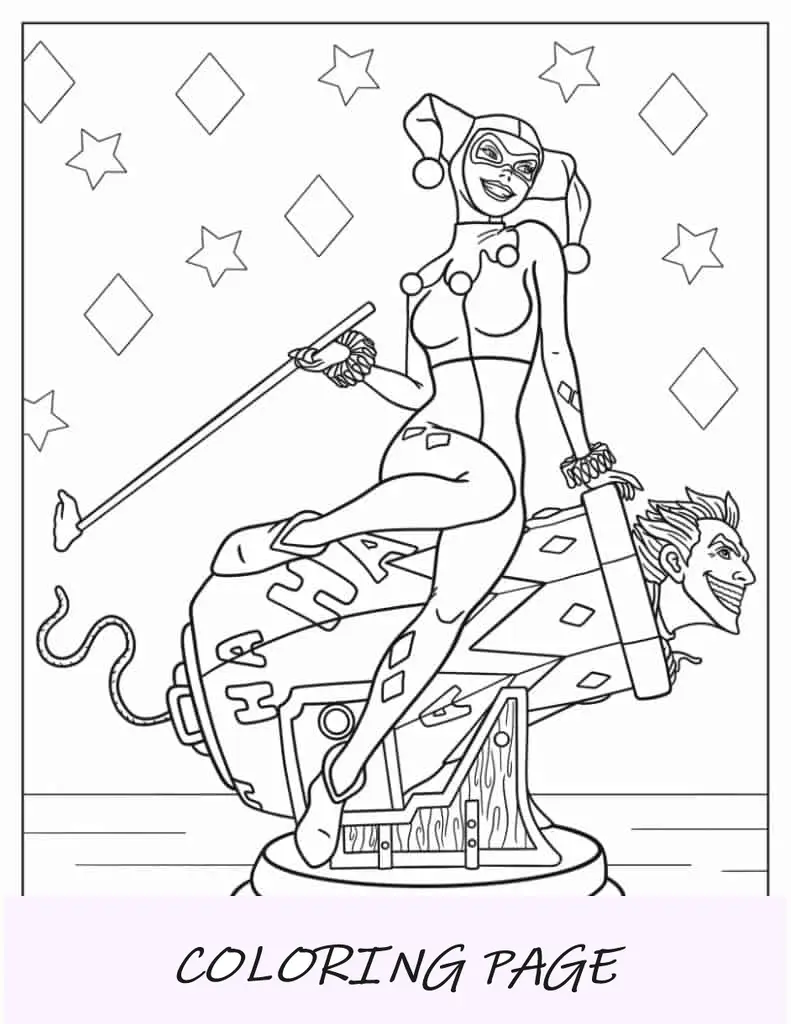 Harley Quinn sentada en Canon con Joker en ella