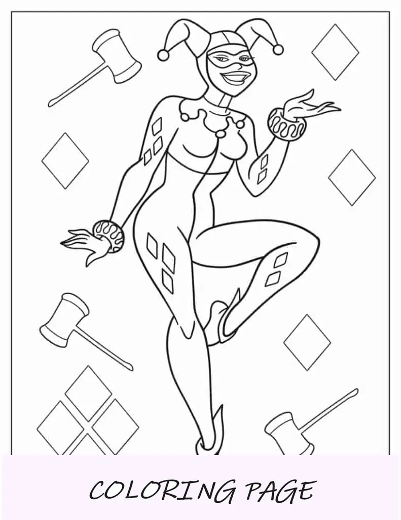Página para colorear fácil de Harley Quinn para niños en edad preescolar
