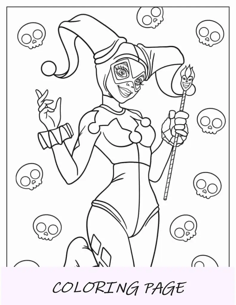 Página para colorear de dibujos animados de Harley Quinn