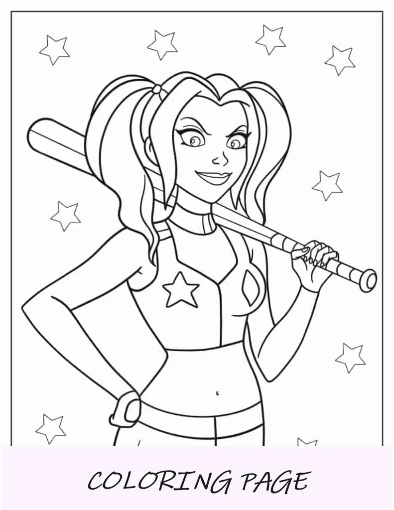 Página para colorear de Harley Quinn de dibujos animados para niños