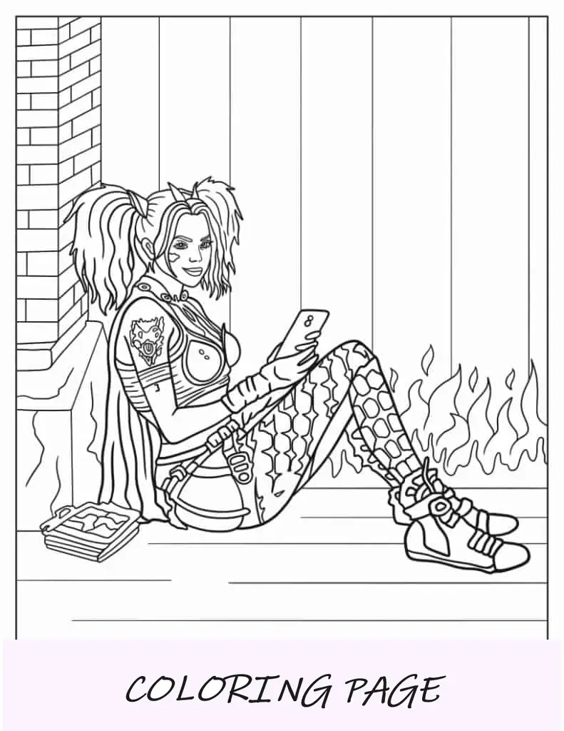 Hoja Para Colorear Realista De Harley Quinn Sentada