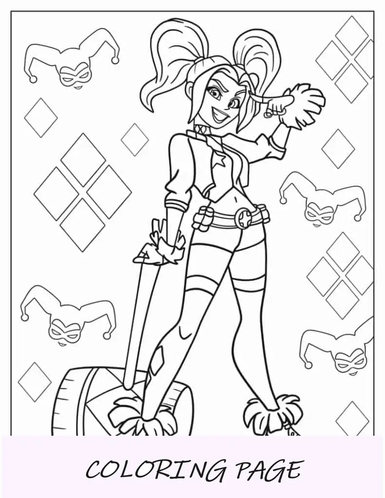 Página Para Colorear De Harley Quinn Kawaii