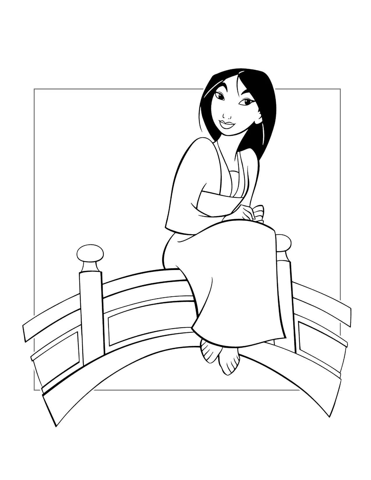 Mulan Sitting On A Bridge Coloring Page