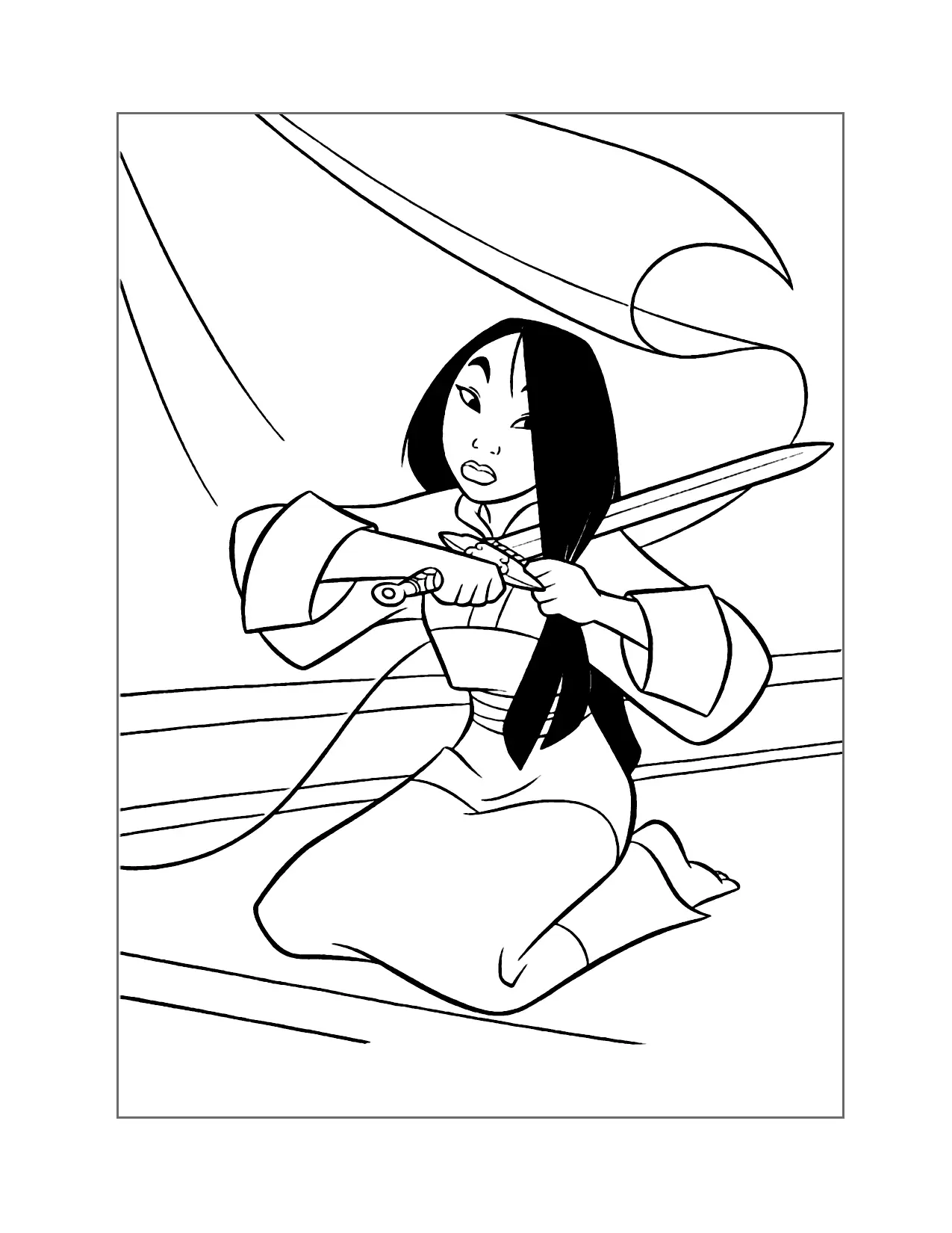 Mulan Cutting Her Hair Coloring Page