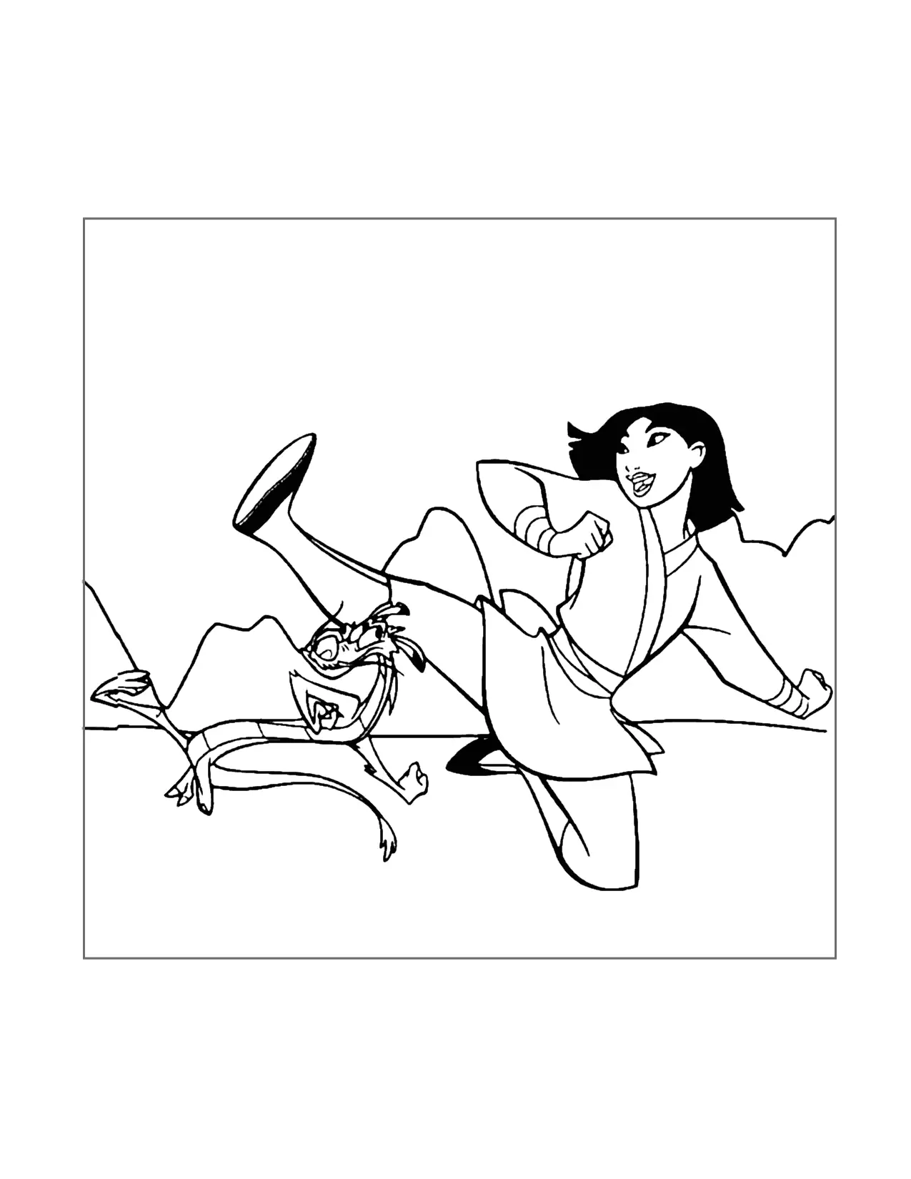 Mulan And Mushu Kick Coloring Page