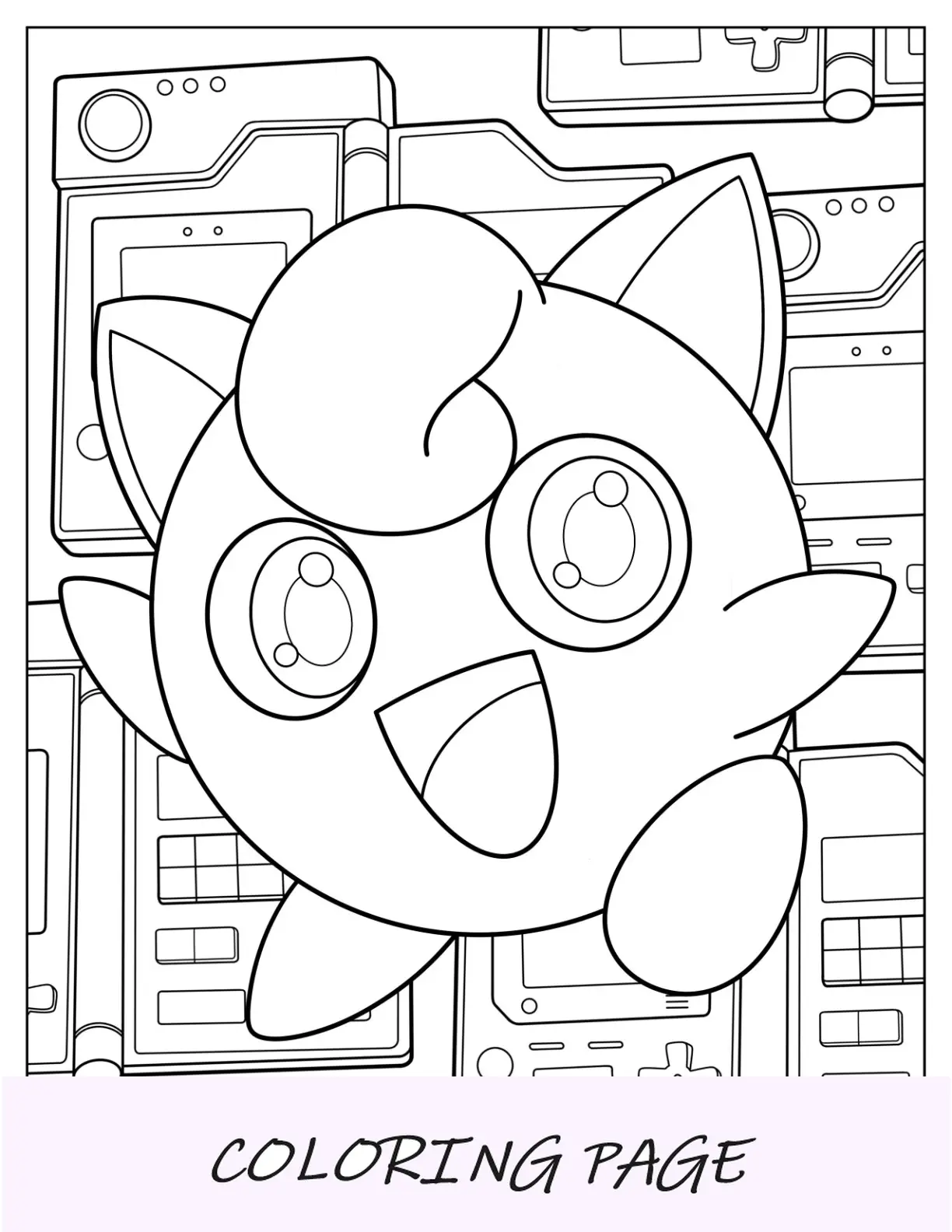 Página para colorir feliz Jigglypuff saltando no ar