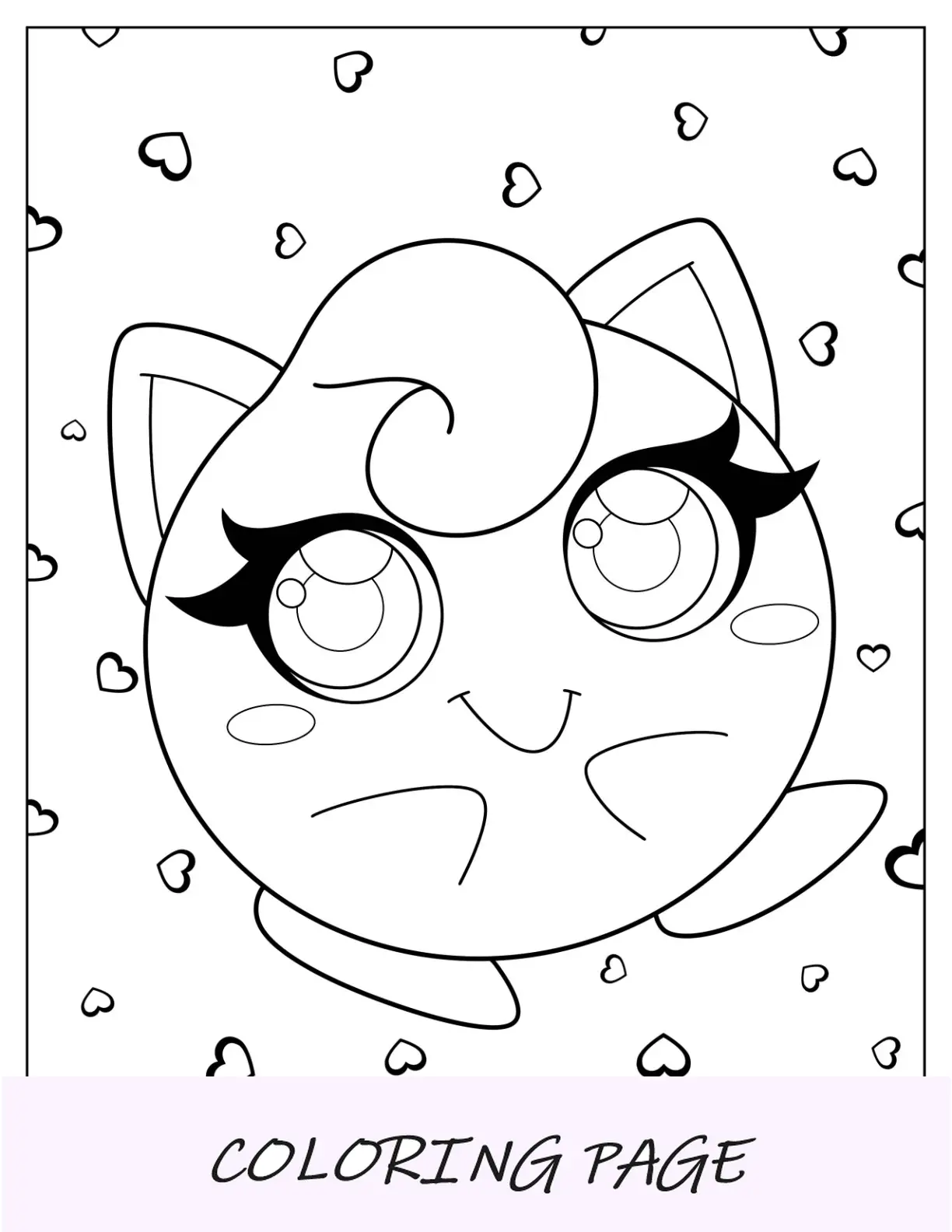Linda página para colorir Jigglypuff com cílios longos para crianças em idade pré-escolar