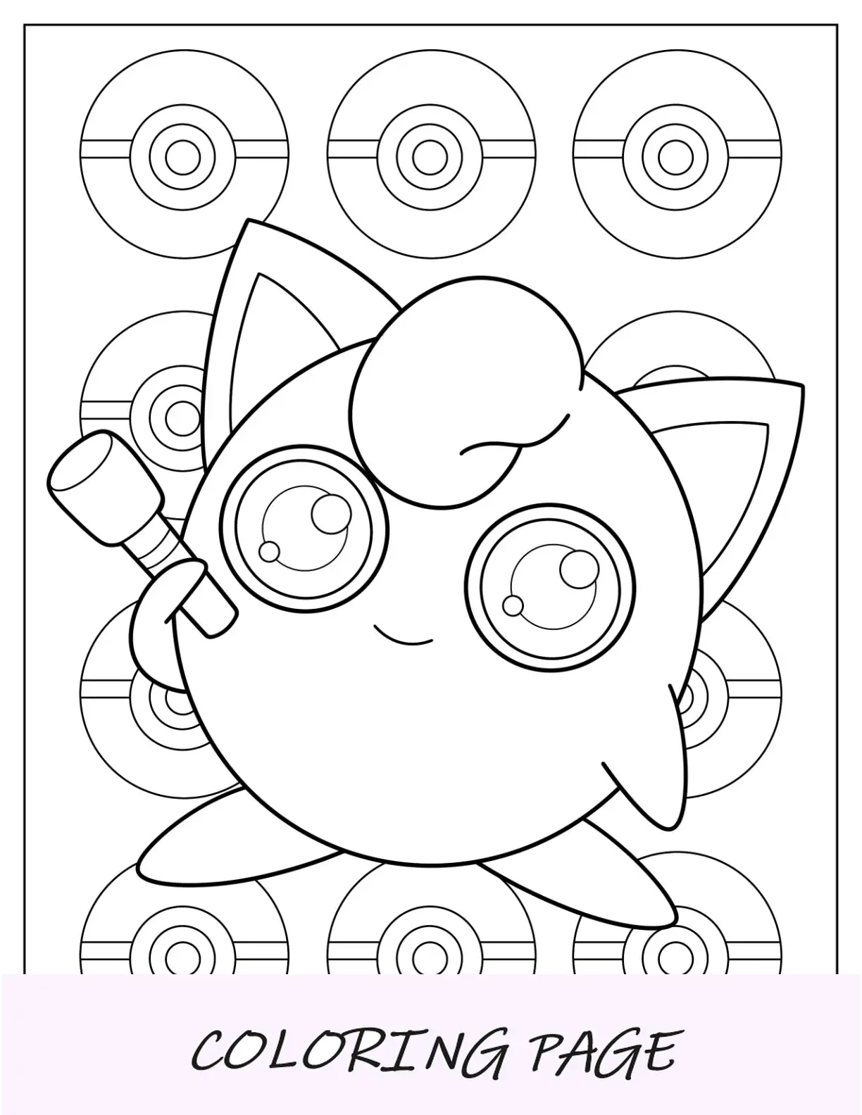Página para colorir sorridente de Jigglypuff com microfone