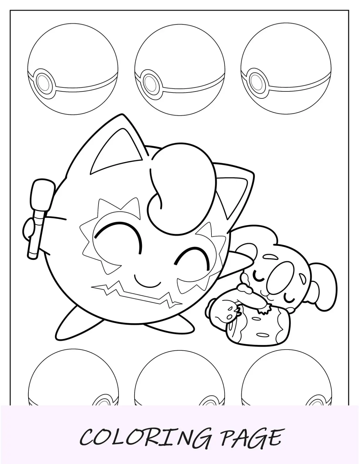 Desenho para colorir de Jigglypuff cantando com Komala adormecido