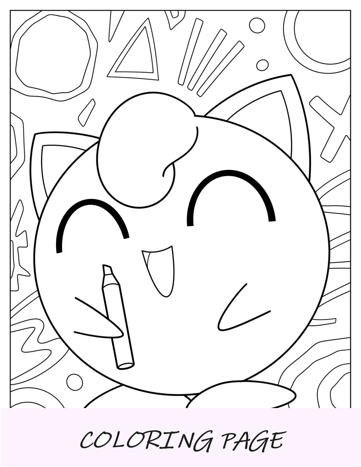 Página para colorir de Jigglypuff rindo segurando o marcador