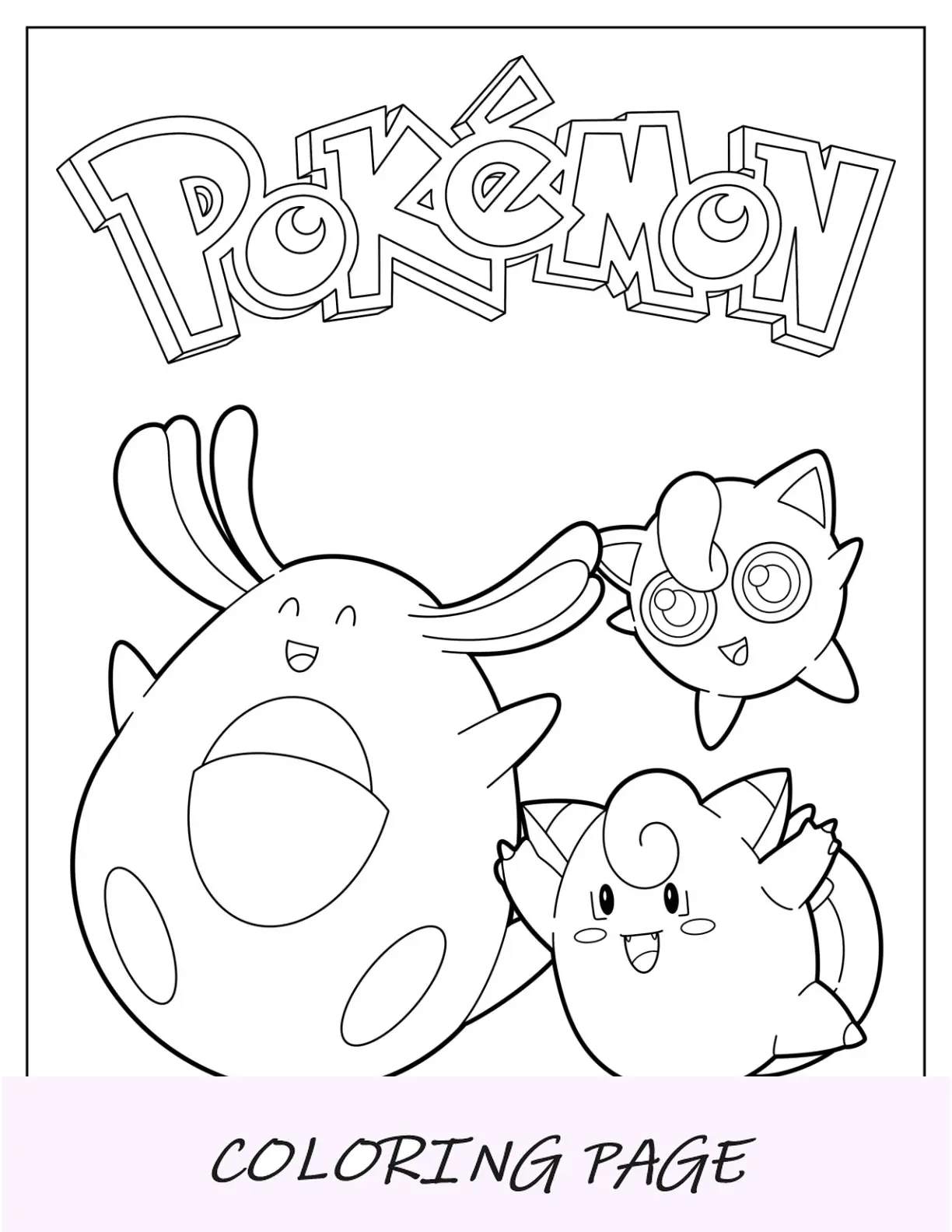 Desenho para colorir de Chansey e Clefable brincando com Jigglypuff