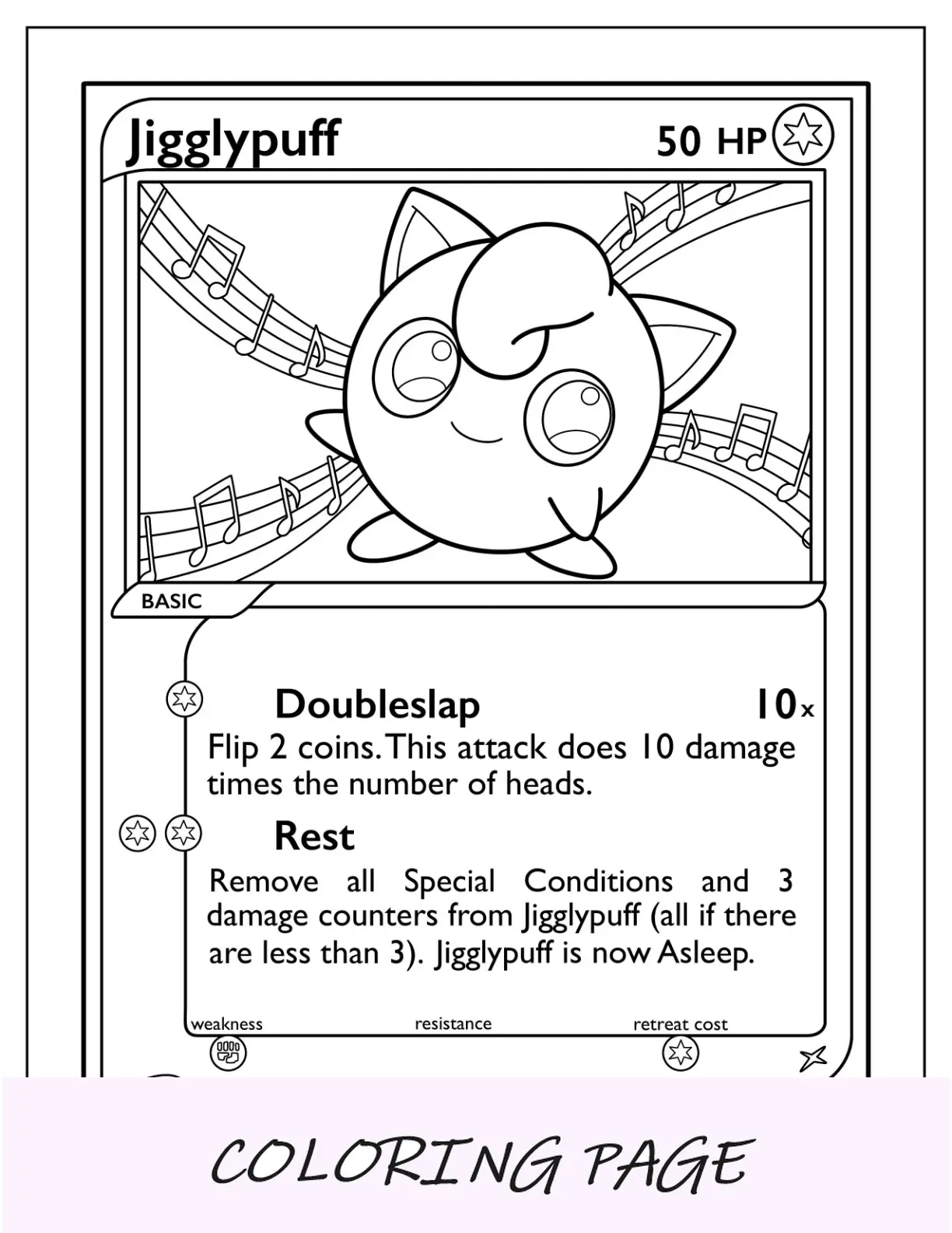 Cartão Pokémon Jigglypuff para colorir com tapa duplo