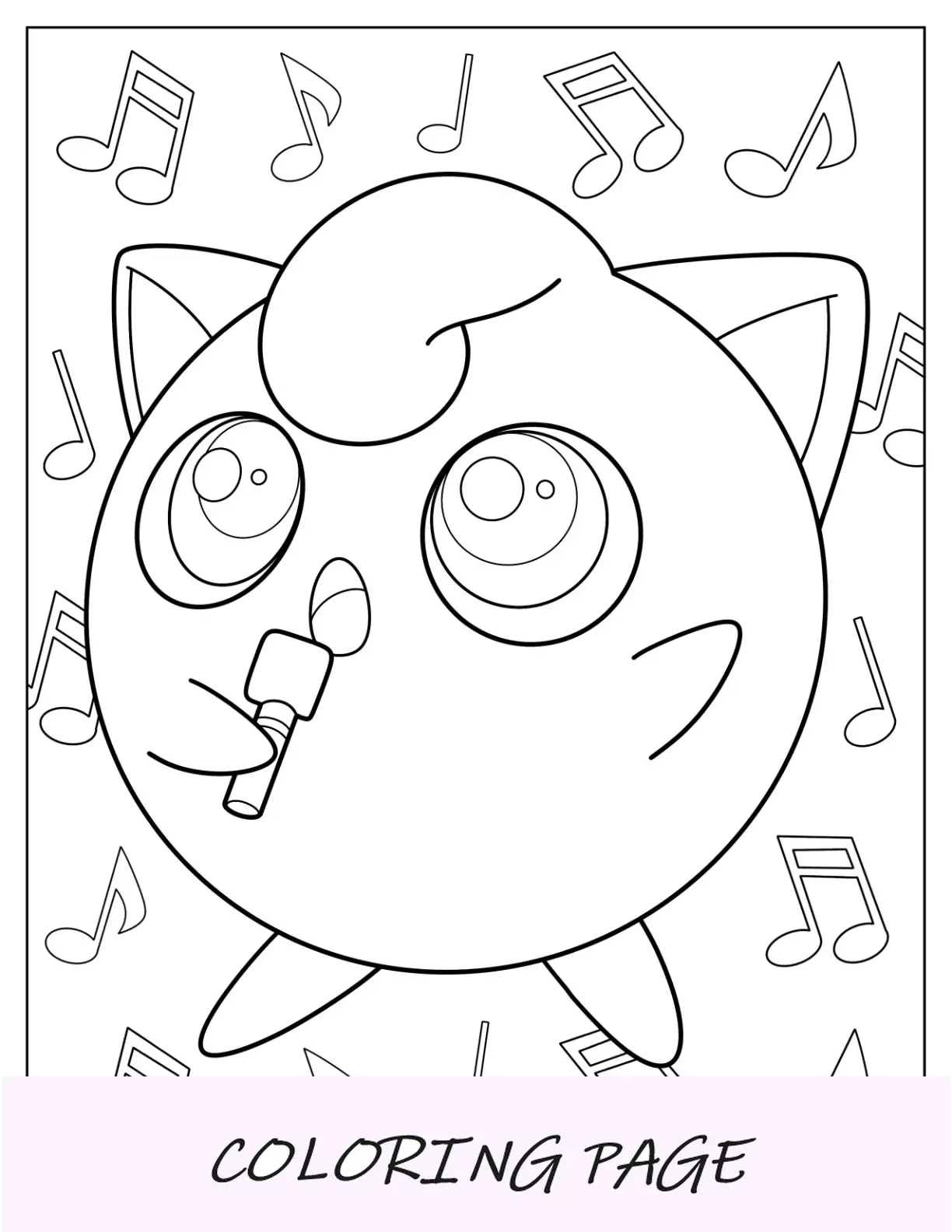 Página para colorir Jigglypuff segurando um pequeno microfone enquanto canta