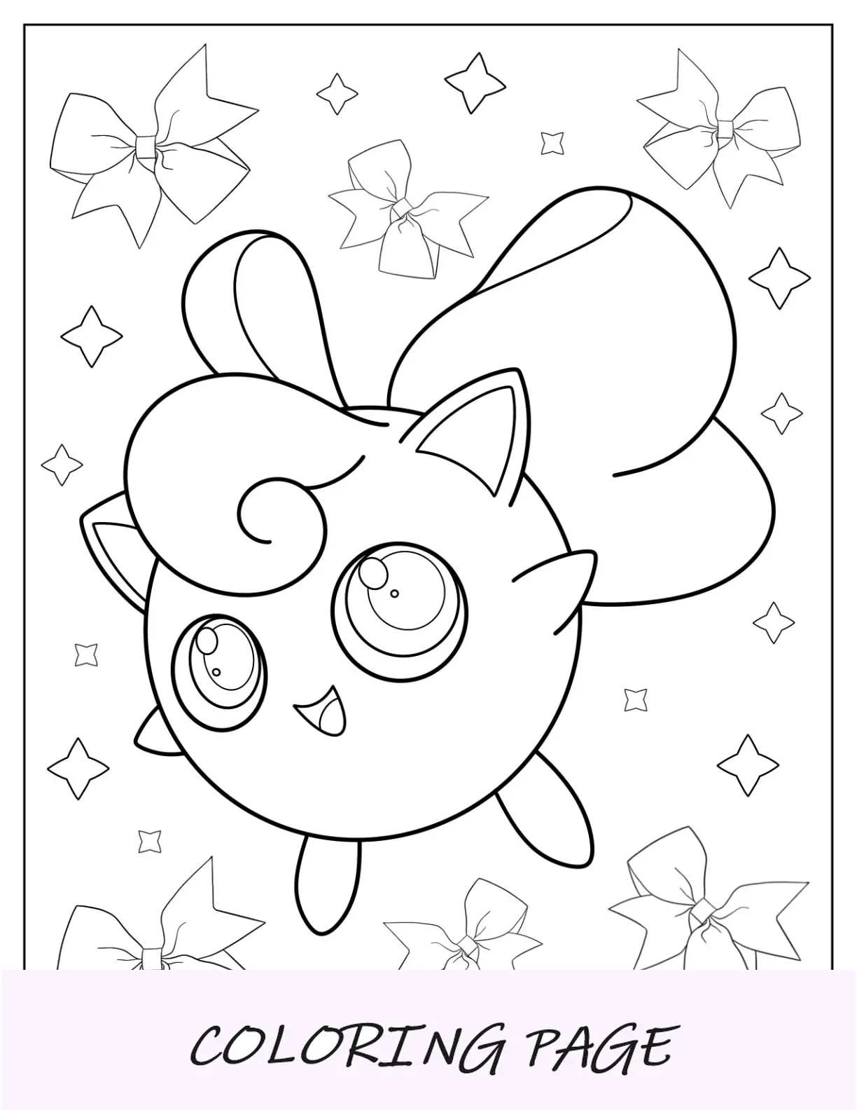 Página para colorir Jigglypuff com laço grande nas costas