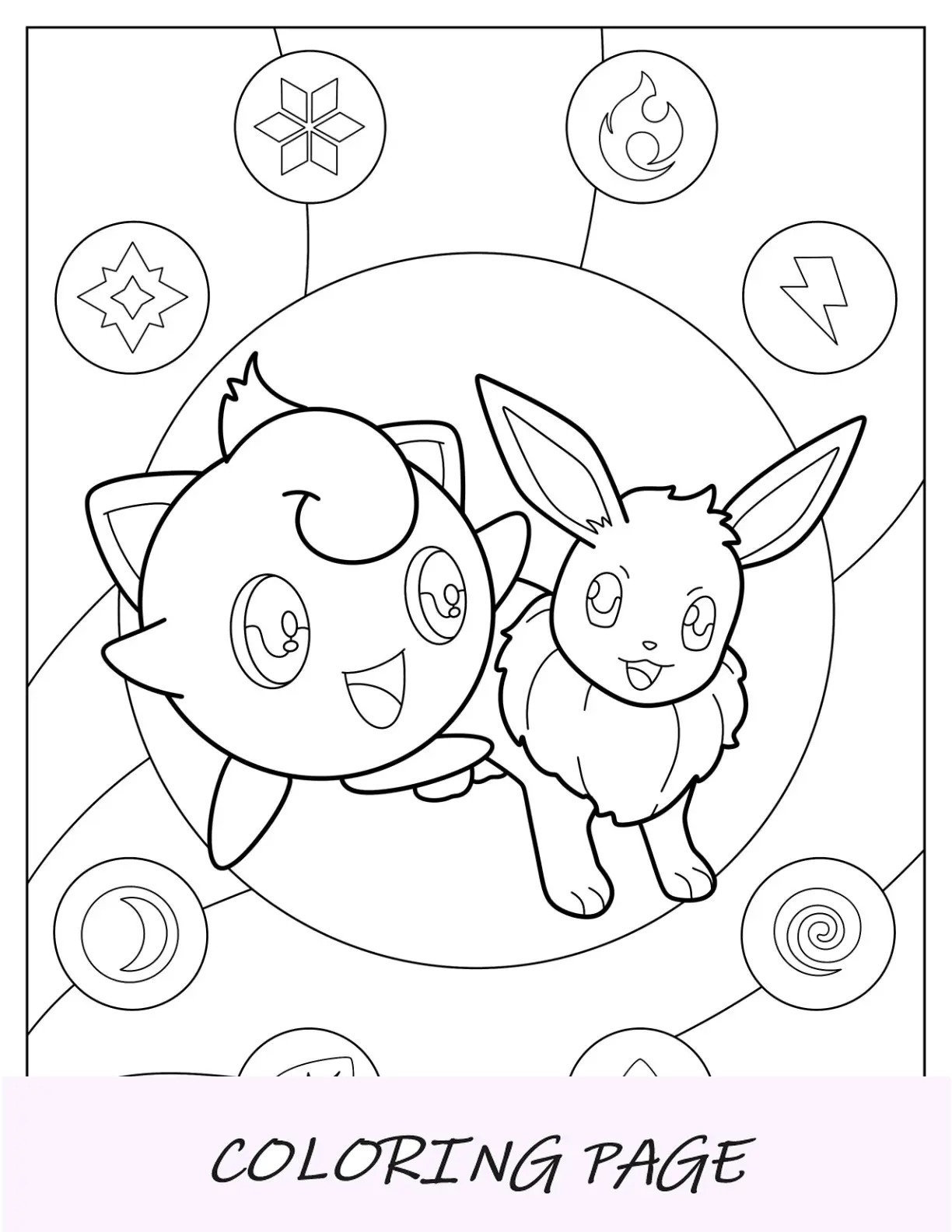 Desenho para colorir de Jigglypuff sorrindo para Eevee